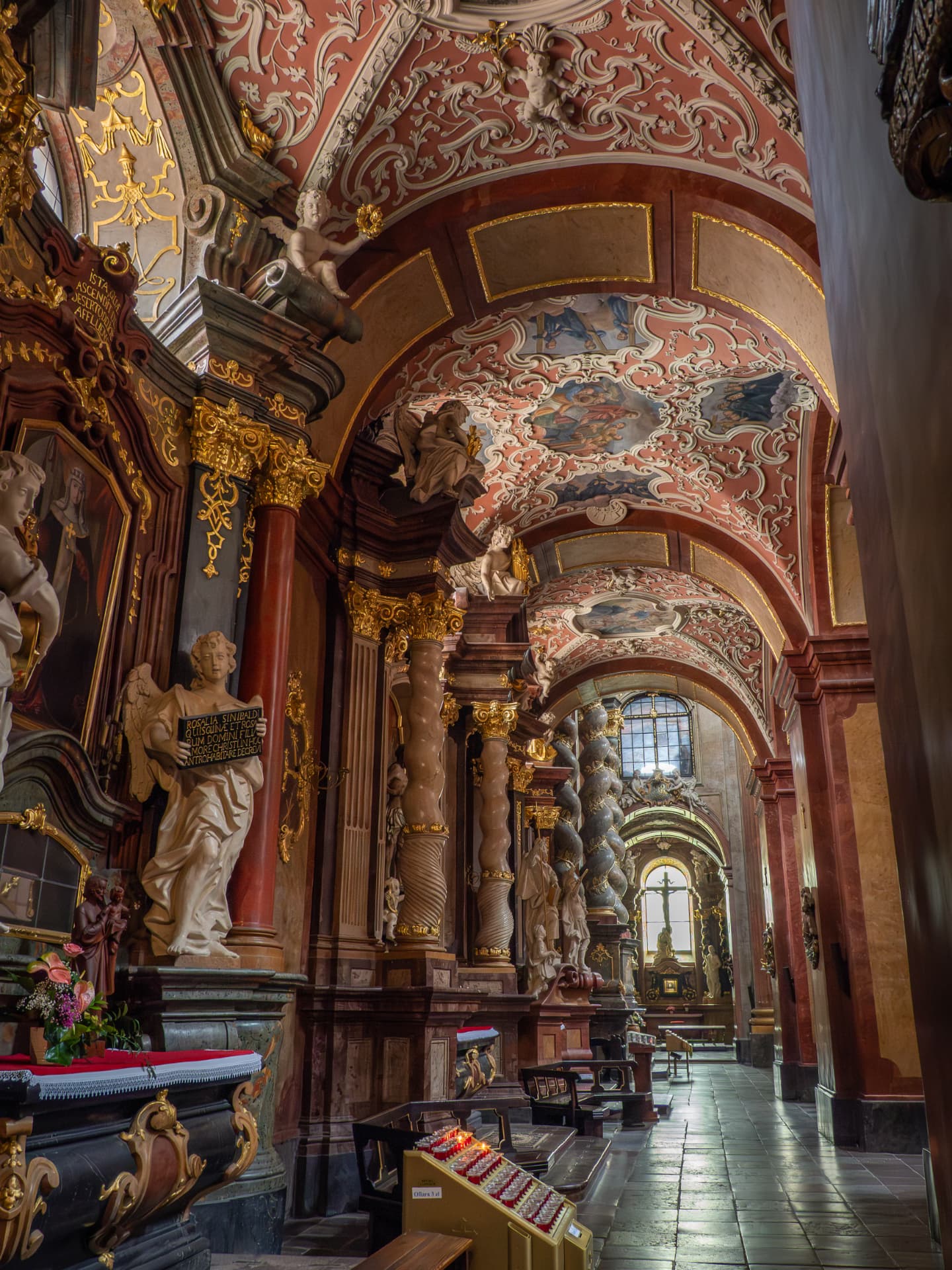 Richly decorated baroque interior of the Fara church in Poznań