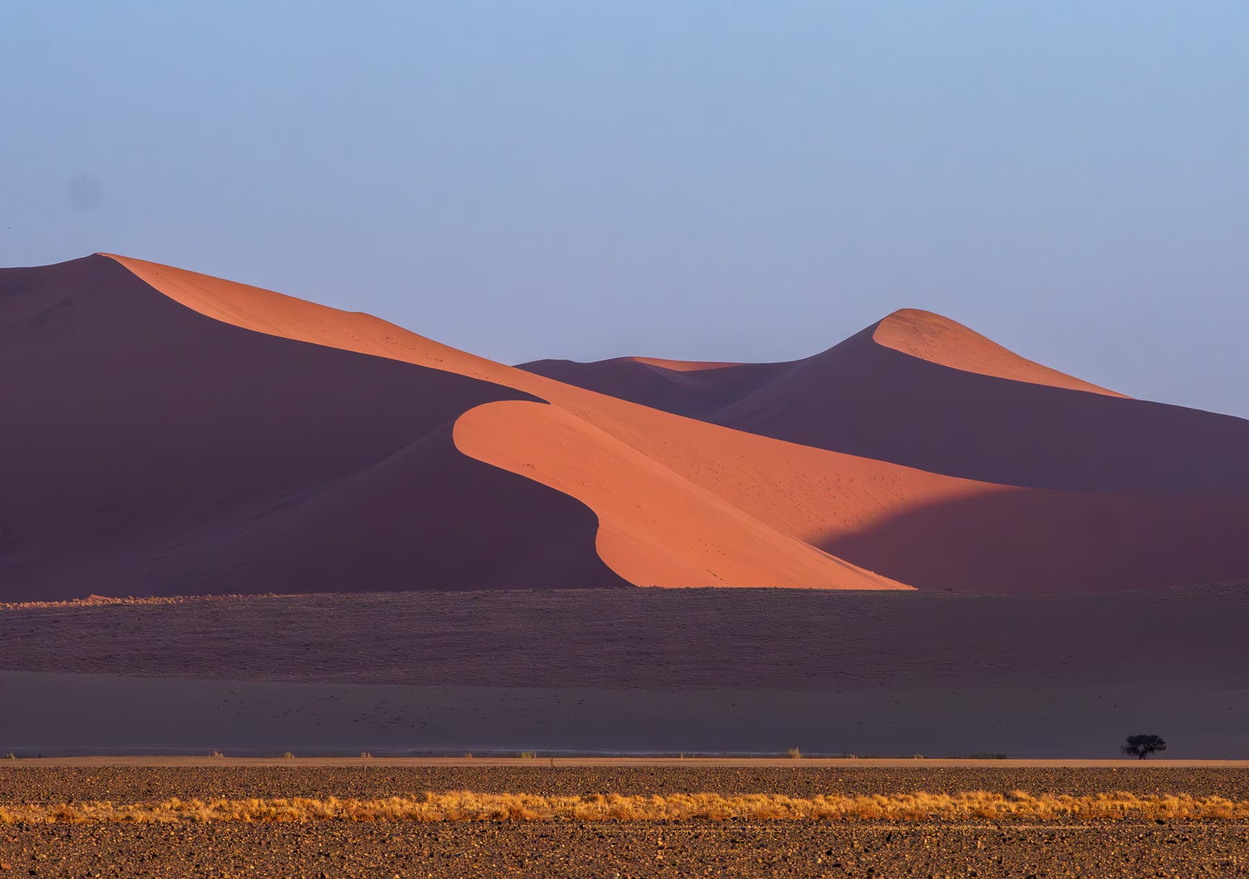 Red dune ridges catching the last sunlight