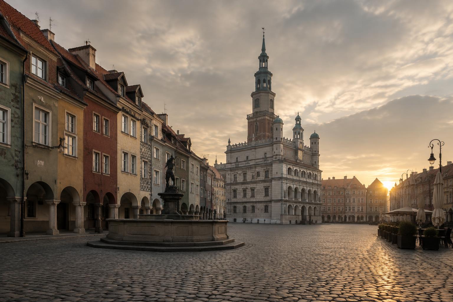 The Old Market Square of Poznań in early morning light